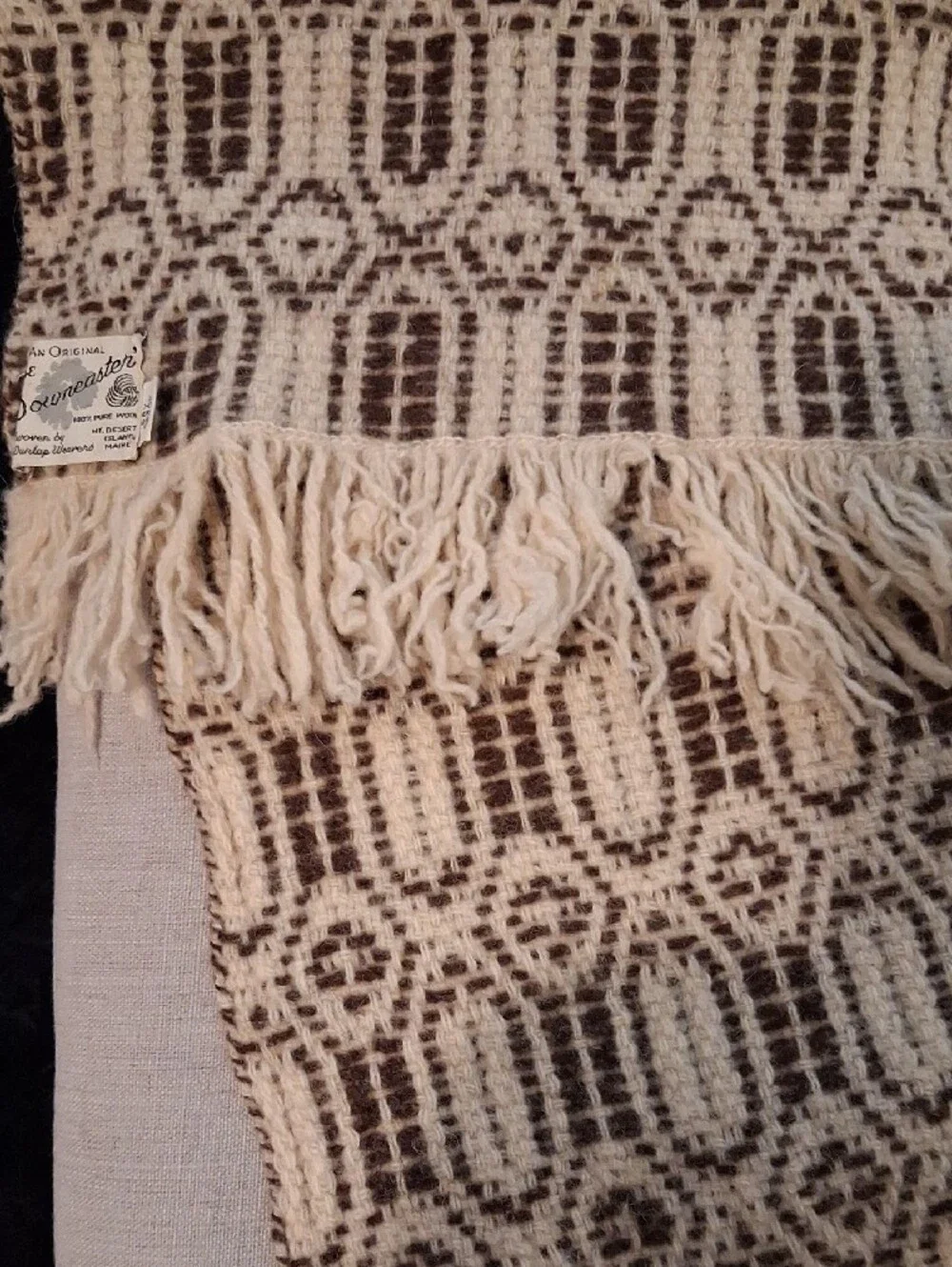 DownEast Cream and Brown Patterned Fringe Scarf